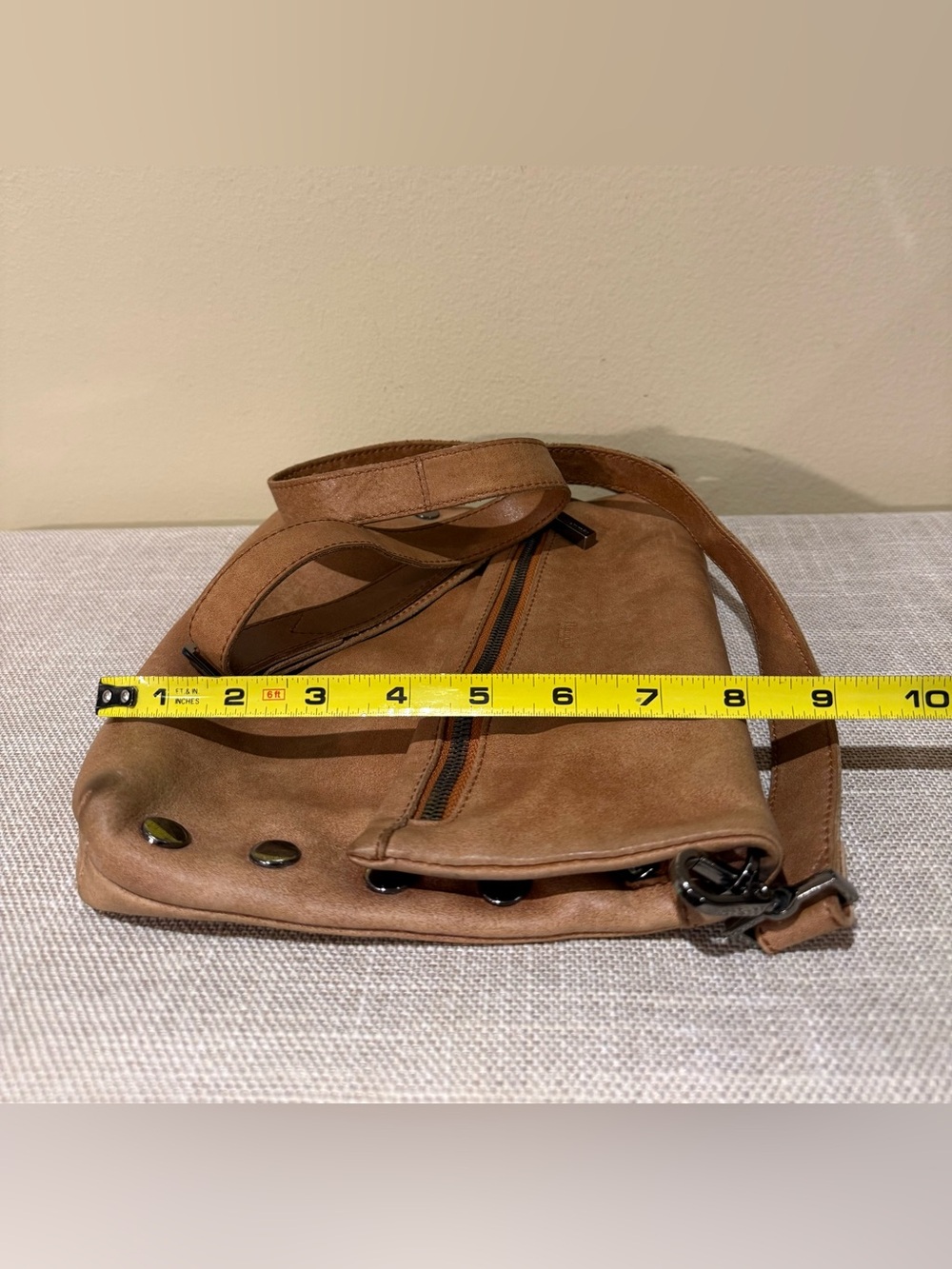 Hammitt VIP Medium Foldover Leather Crossbody Bag Tan Gunmetal - Picture 13 of 13